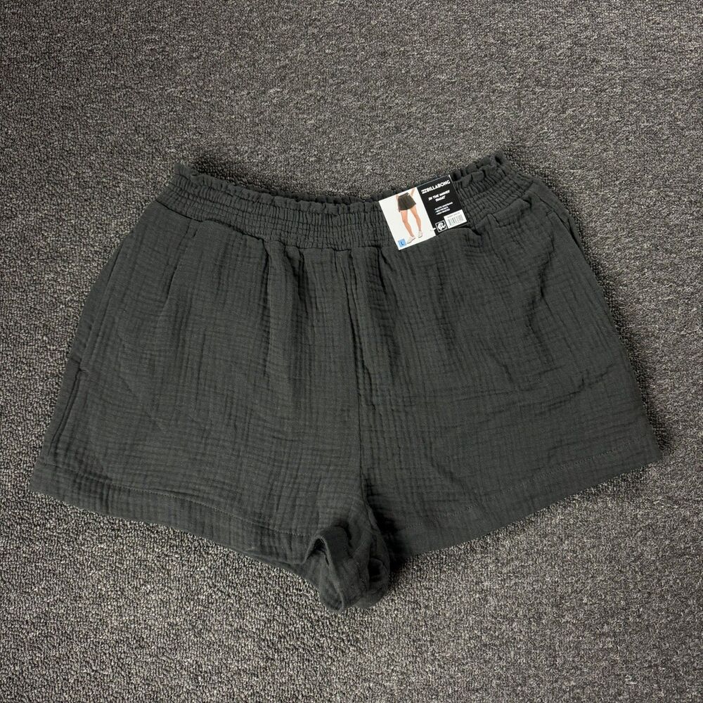 NWT Billabong In The Waves Gauze High Waisted Shorts Black Sz Large W Pockets